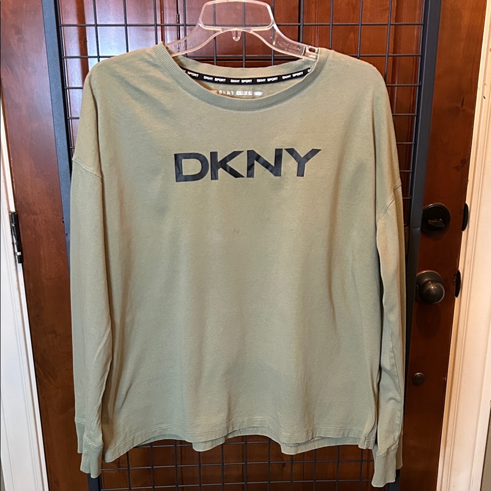 DKNY Olive Green Logo Long Sleeve Top Size XL sku#143